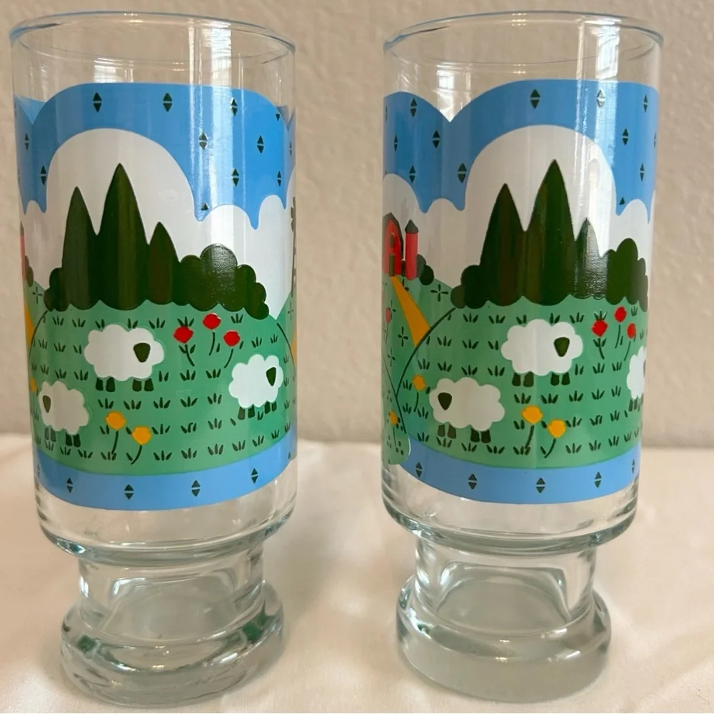 Vintage Nina Sheep Farm Glasses Anchor Hocking Cottagecore Glassware, Set of 2
